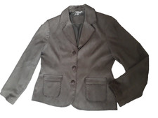 M & Co Jacket Womens Size 14 Olive Green Faux Suede Crochet Trim Blazer Vgc
