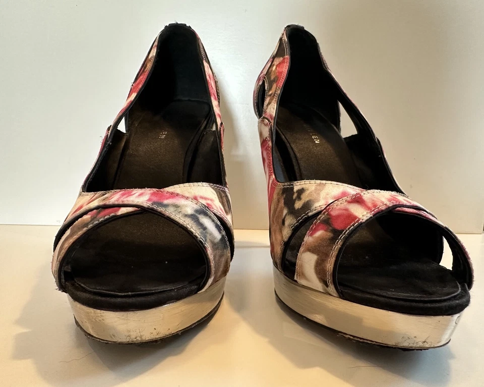 Karen Millen дизайнерский платформе каблуки заглянуть носок женщин 9 40 шелк цветочный розовый - Изображение 3 из 4