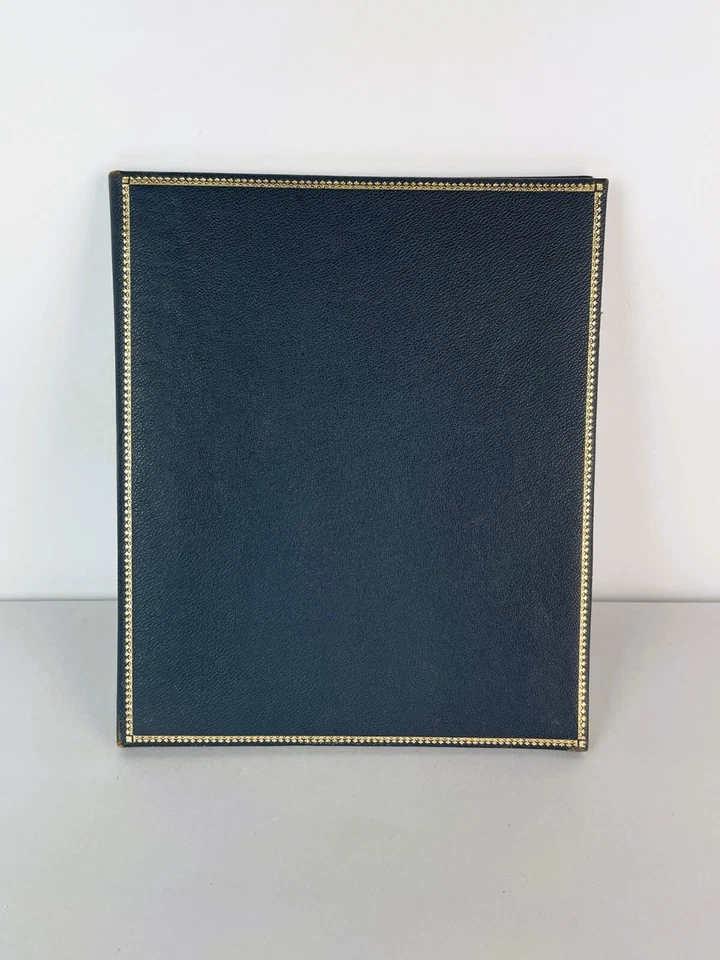 Estuche de álbum de fotos plegable de cuero garantizado con guijarros azul marino vintage + adornos dorados Foto 2 de 4