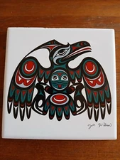 Joe Wilson Frog Salish Art Wall Tile Trivet Indigenous Canada Folk Art Signed 6"