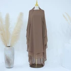 Two Layers Muslim Ramadan Women Large Khimar Hijab Niqab Burqa Tops Kaftan Dress