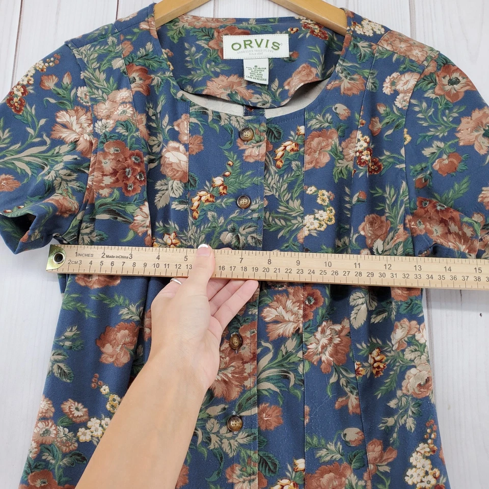 Orvis Dress Women 6 Shift Multicolor Floral Button Front Midi Vintage Modest - Image 3 of 4