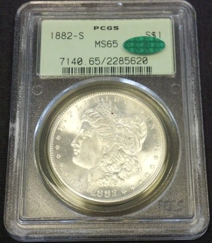 1882-S MORGAN SILVER DOLLAR PCGS MS65 CAC OLD GREEN HOLDER WHITE (2014)