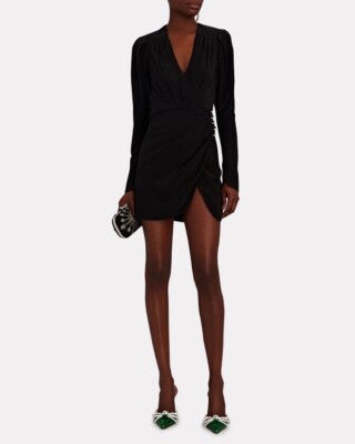 Jonathan Simkhai Leilani Wrap Effect Mini Dress Black 4 NWT $475