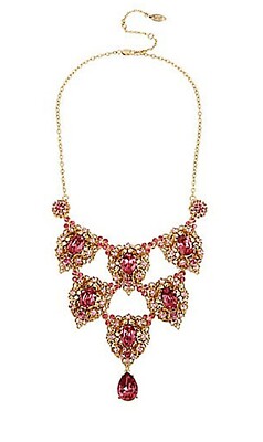 Miriam Haskell Pink Stone Cluster Drama Bib Necklace