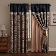 Chezmoi Collection Lisbon 4-Piece Jacquard Floral Window Curtain Set, Sheer B...