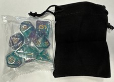 Blue/Purple/Glitter Polyhedral Dice Set W/Dice Bag - D D RPG MTG Role Playing