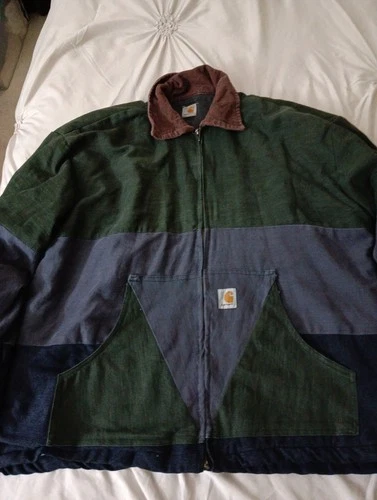 Vintage Carhartt Reworked Patchwork Canvas Jacket Multi Color Distressed Size L - product listing photo