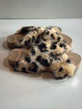TOMS Susie Leopard Faux Fur Criss Cross Slide Slippers Size 7