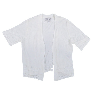 Robbie Bee Women's Petite Short Sleeve Cardigan Outerwear Lace Trim White PM New