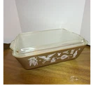 Pyrex Vintage Rectangle Glass Casserole Dish Brown White Americana Pattern USA