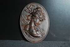 Jugendstil Bronze Relief, Bronzeguß Frauenkopf im Relief