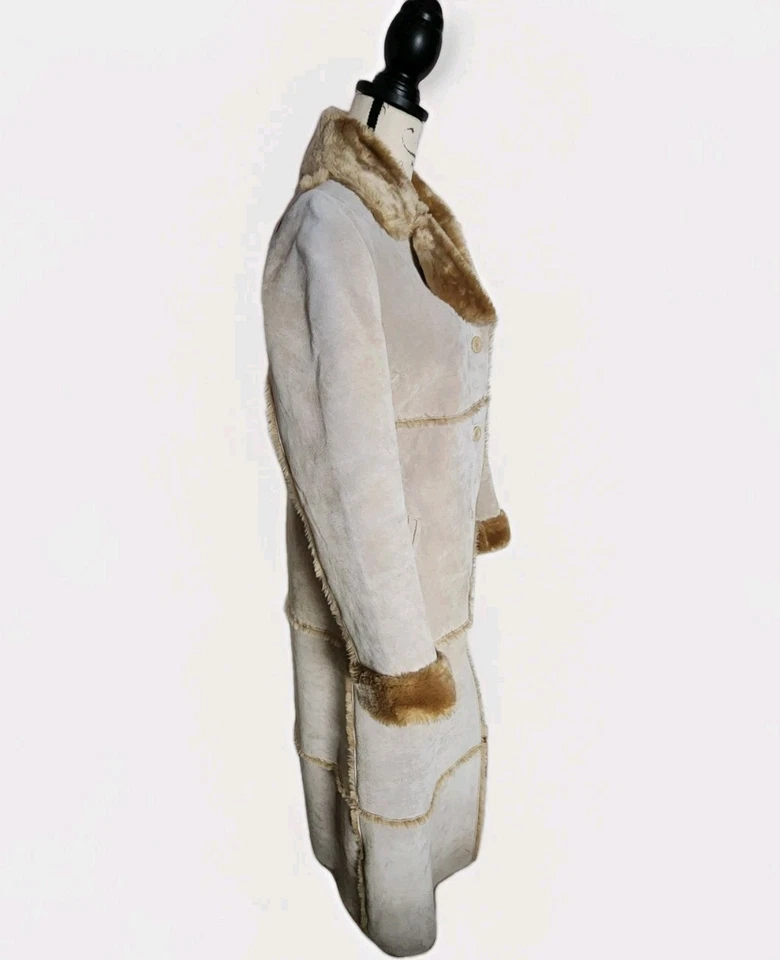 Abrigo Brandon Thomas Gamuza Cuero 52" Largo Penny Lane Imitación Piel de Oveja Abotonado S Foto 4 de 4