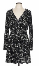 Nine West L Abstract Wrap Dress Long Sleeve Black/White Knit Stretch Travel NWOT