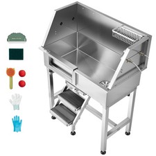 34" Dog Washing Station, Stainless Steel Pet Grooming Tub Bathtub, Professional