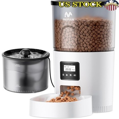 Automatic Cat Feeder Water Fountain Set Programmable Timed Fresh Filtration New