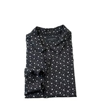 Allsaints Black White Romantic Heart AOP L/S Viscose Button Front Size Large 