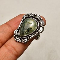 Prehnit Edelstein Handarbeit 925 Sterling Silber Schmuck Ring GrößE 8