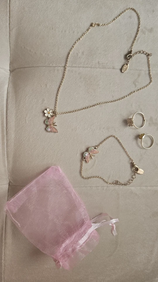 🦋Kinder Mädchen Schmetterling Schmuck-Set Ring Kette Armband, Silberfarbend🌸