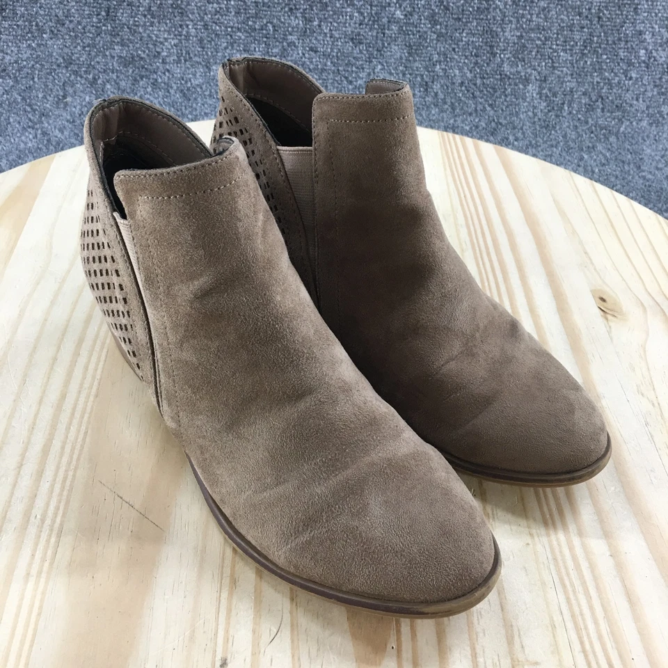 Mia Botas Mujer 8M Thea Corte Láser Apiladas Chelsea Marrón Tirar Informal Tobillo Top Foto 3 de 4