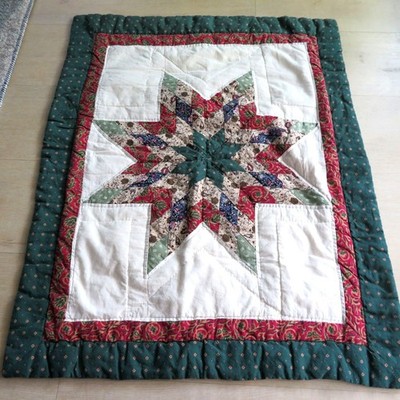 Handmade Patchwork Star Pillow Sham Green Red Floral Border Cotton Fabric Quilte