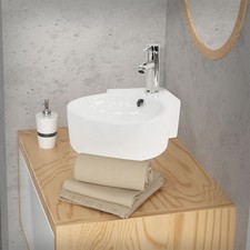 Lavabo bagno angolare in ceramica lavandino con troppopieno 450x360x130mm bianco