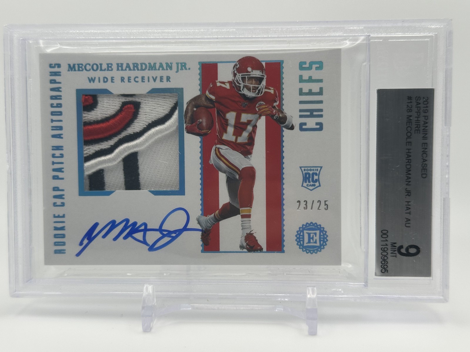 Mecole Hardman Panini Encased #128 Patch Autograph-Sapphire