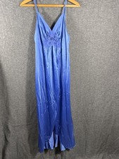 Vintage Lorraine Women's Purple Long Nylon Nightgown High Front Split Lace SZ S