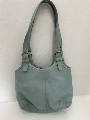 Y2K Coach Shoulder Bag Light Blue Buckle Accent Magnetic Silver