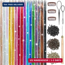 Hair Tinsel Kit, 16 Colors 7600 Strands Glitter Tinsel Hair Extensions Heat Resi