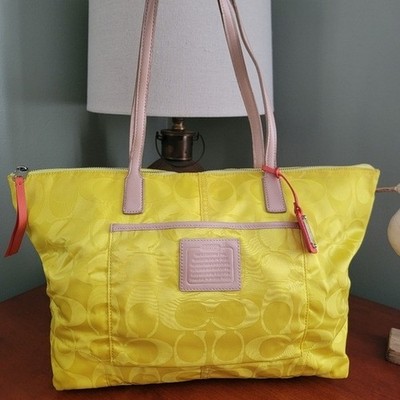 Coach 24862 East West Signature Nylon Tote Yellow Pink Bag Y2K | eBay
