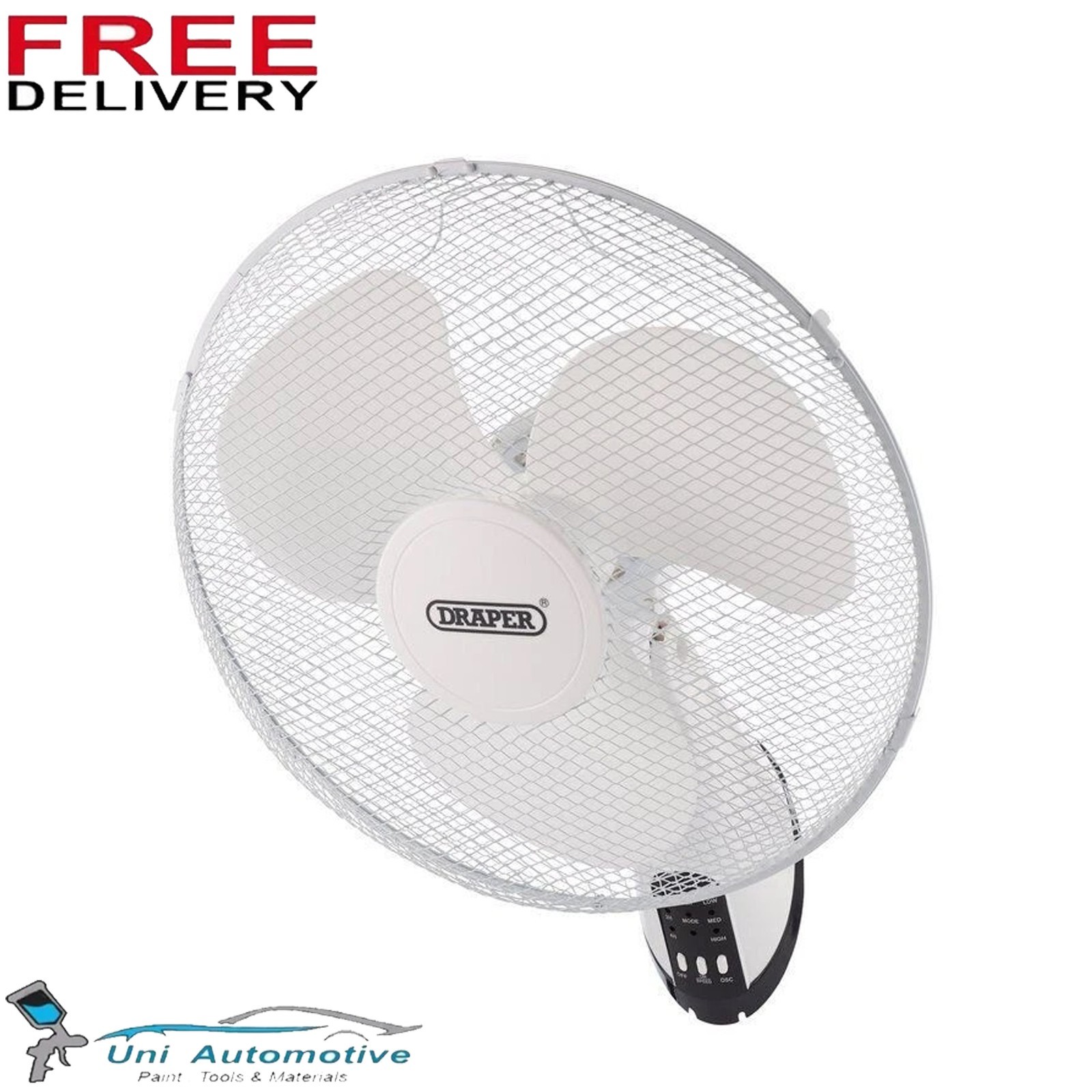 Draper Oscillating Wall Fan with Remote Control 16""/400mm 3 Speed 230V Mounted