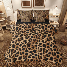 Leopard Print Queen Comforter Set 7 Pieces Bed in a Bag for Kids Safari Decor