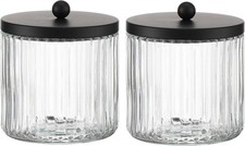 2-Pack Glass Qtip Holder Dispenser Set - Bathroom Canister Storage Organizer for
