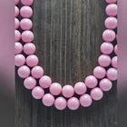 60's Pink Beaded Necklace Double Strand Gold Tone Costume Fashion Jewelry VTG