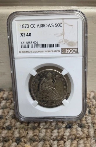 1873-CC Seated Liberty Half Dollar w/ Arrows NGC Certified/Slabbed XF-40, Toned