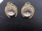 Vintage Horse Head Glass Dome Horseshoe Clip Earrings / Costume Jewelry / Derby