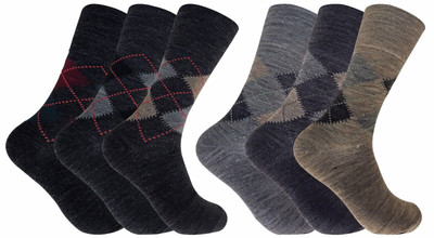 3er Pack Herren Socken ohne Bindung Lammwollmischung Muster für den Kreislauf