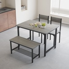 4pcs Dining Set MDF Board Metal Frame Dining Chairs & Dining Table & Bench Grey