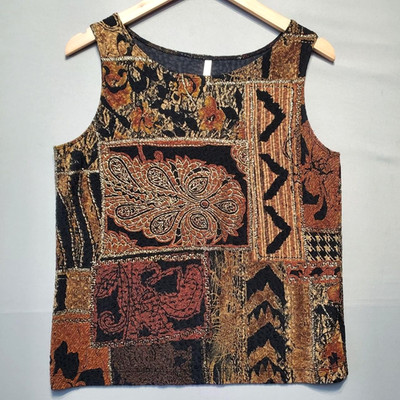 VTG 90s Patchwork Top Womens M Brown Indie Sleaze Whimsigoth Artsy Earthy Boho