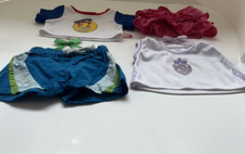 Build A Bear Clothing Bundle, 2 Tops, 1 Surf Shorts, 1 Skirt, 2 Hair Bows