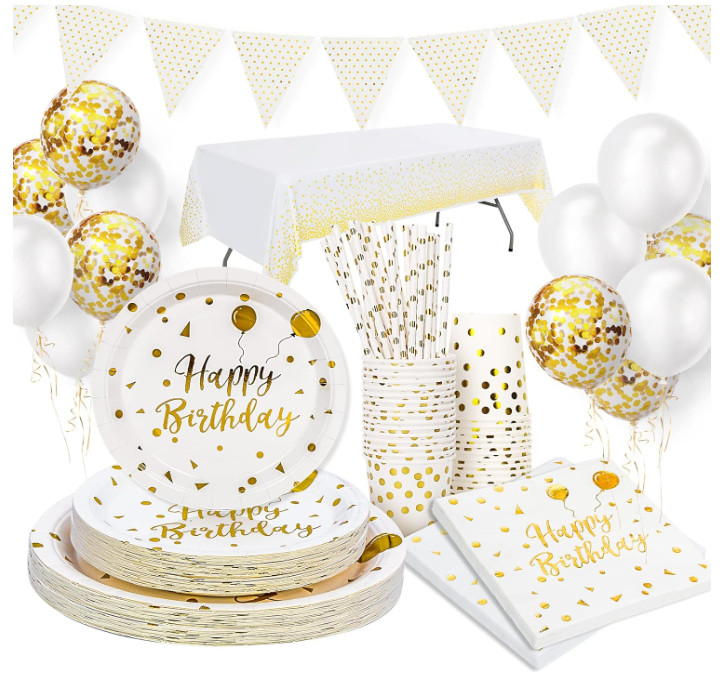 Vaisselle de fête Assiette de Luxe Blanc et Or en Carton Rigide pour Réception de Prestige