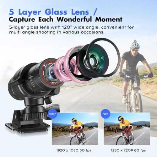 Action Cam 1080P Full HD 120° Weitwinkel Sport Action Kamera Motorrad Helmkamera - Bild 3 von 12