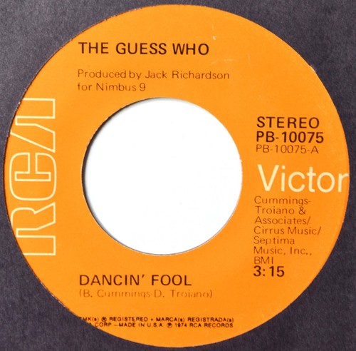 Guess Who Dancin' Fool Jukebox Classic Rock 45 7" Vinyl - Check for Coupons!