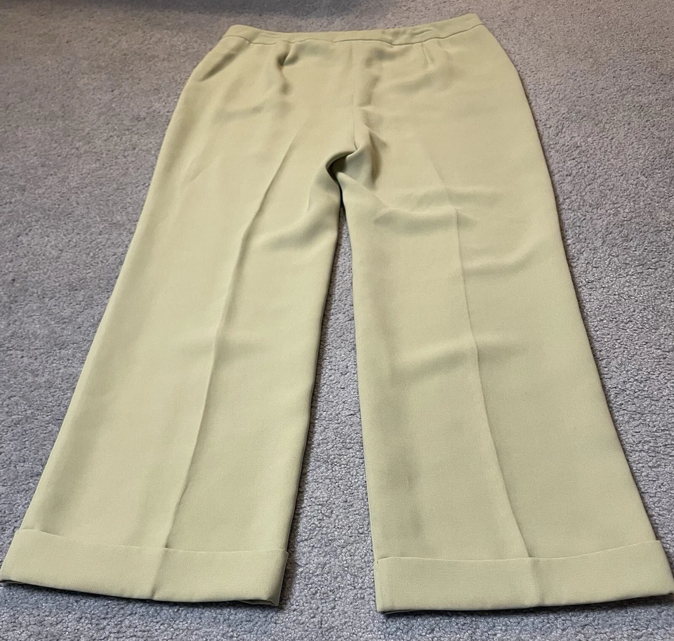 Pantalones de vestir para mujer Rena Rowan talla 16 amarillo-verde holgados con puños dobladillo pierna recta Foto 3 de 4