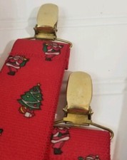 Vintage Red Christmas Tree Santa Claus Holiday Suspenders 42"