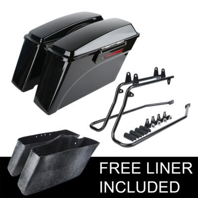 Complete Vivid Black Hard Saddlebag Softail Conversion Brackets For Harley 86-17