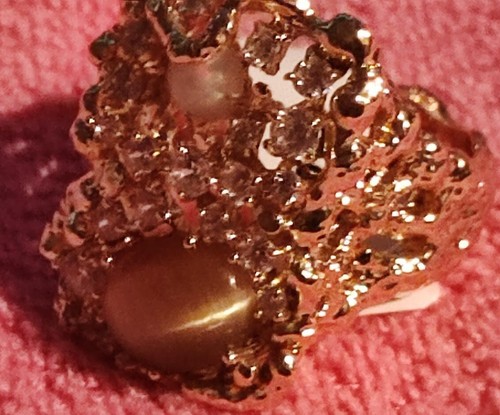 New Never Worn size 12 "ELVIS" Tiger Eye & Opal Ring w/Cubic Zirconia 1.25" x 1" - Picture 5 of 5