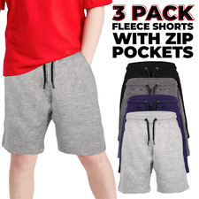 Boys Kids Fleece Shorts 3 PACK Summer Jogging Shorts Joggers Bottom Pants 5-14