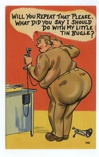 Big Soldier on Phone Military Comic Art Humor Postcard